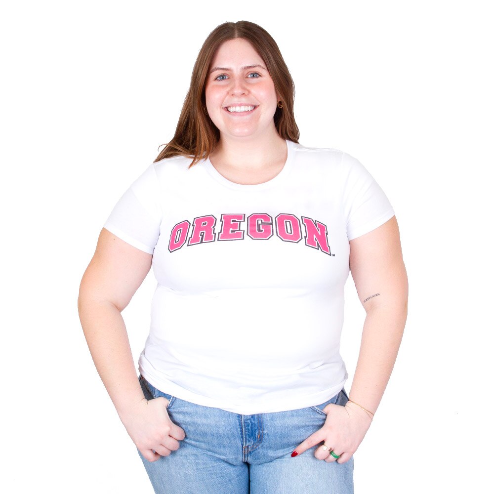 Arched Oregon, McKenzie SewOn, White, Crew Neck, Tri-blend, Women, T-Shirt, 932398